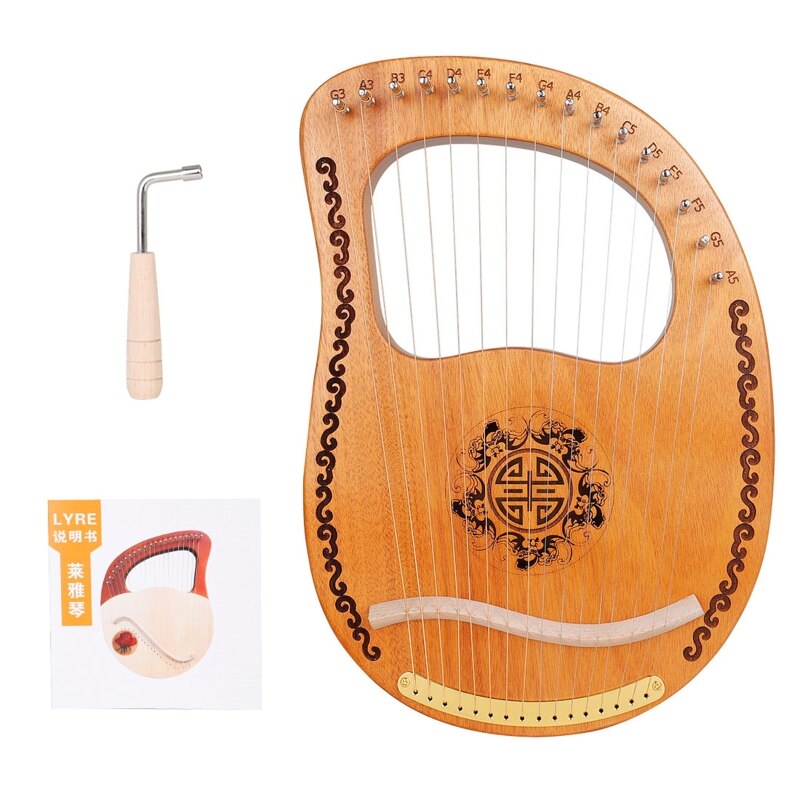 16-Tone Log Lier Draagbare Muziekinstrument Harp 16-Strings Massief Hout Fineer Lier Snaarinstrument