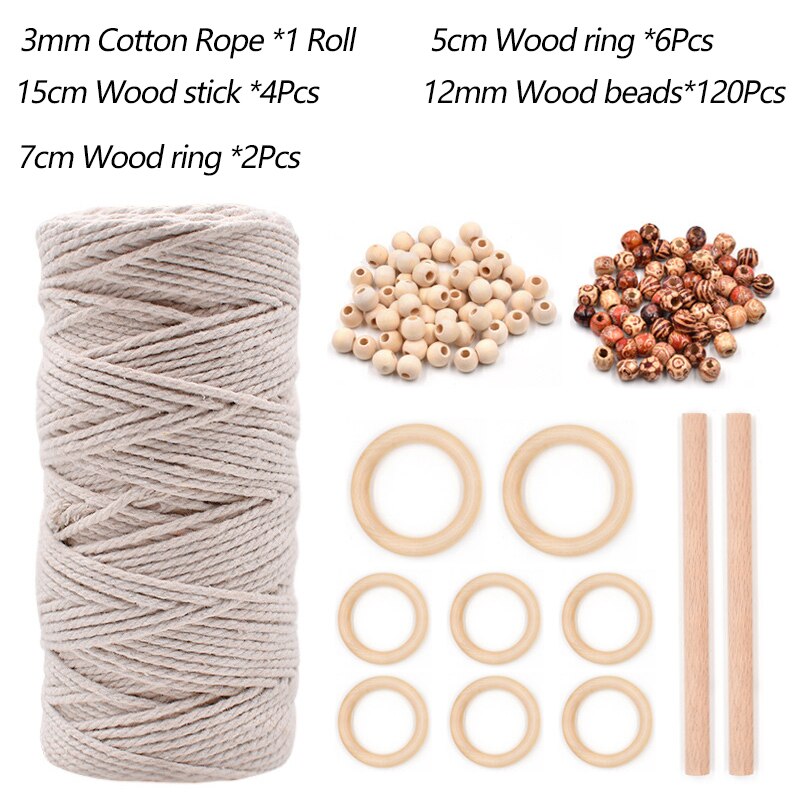 1Set Macrame Cord Natural Cotton Rope with Wood Ring Wood Stick Bead for DIY Macrame Kit Wall Hanging Plant Hanger Dream Catcher: 2