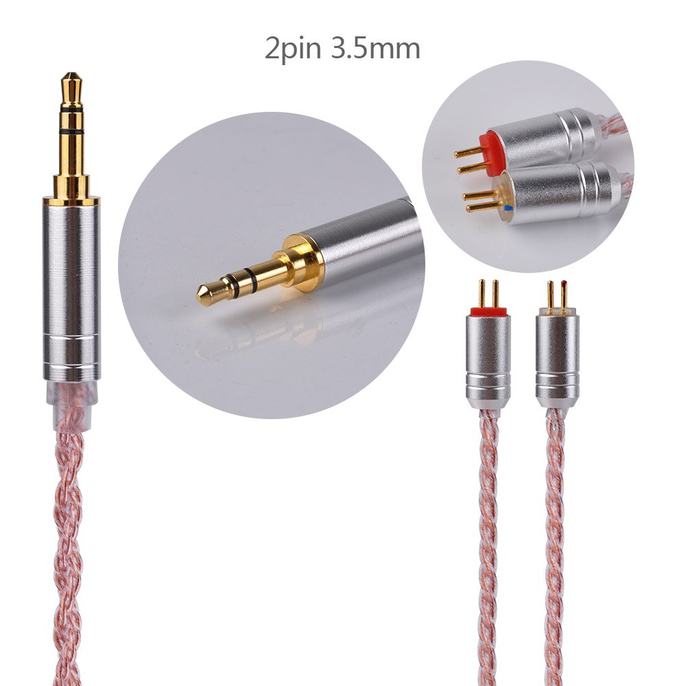 Cable de cobre rosa de 6 núcleos Yinyoo 2,5/3,5/4,4mm Cable equilibrado con conector MMCX/2PIN para HQ6 QT2 ZS10 ZST PRO BLON BL05