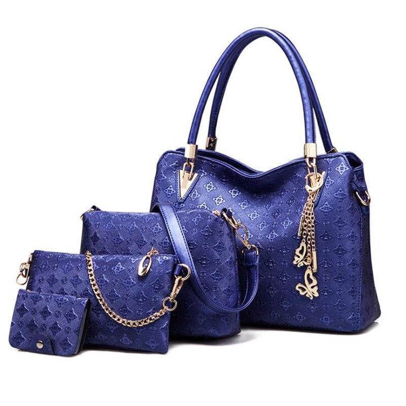 Frauen oben-Griff Taschen Weibliche Verbund Taschen Frauen Bote Taschen Handtasche einstellen PU Leder Geldbörsen Schlüssel Tasche einstellen: Blau