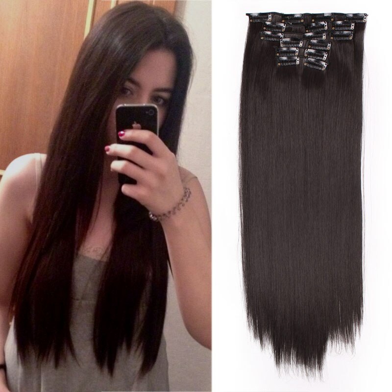 BEAUTY PROS Long ombre Straight Clip In Hair Extensions 16Clips Full Head Synthetic Hair Extension 22'' Available Heat Resistant: #4