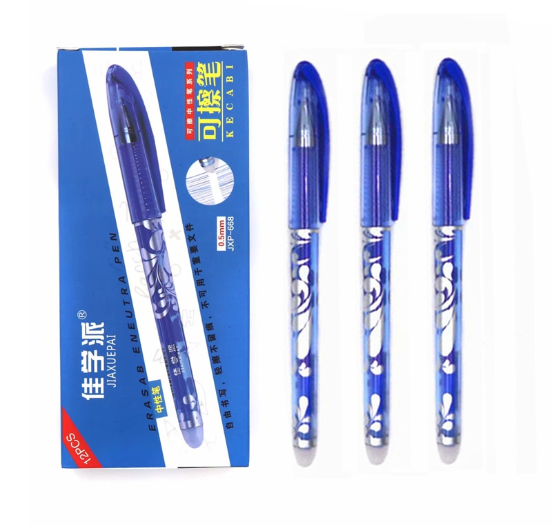 12pcs/box Luxury Erasable Pen Set 0.5mm Blue Black Ink Ballpoint Pen for School Supplies Student Writing Exam Stationery Pens