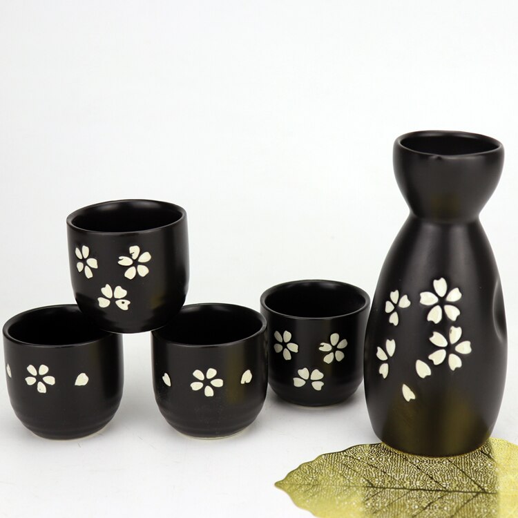 5 Pcs Ceramic Japanese Sake Set Bottle Cups With Cork Stopper Bar Crockery Wine Warm Sets 16 Pattern Wood Tray: L