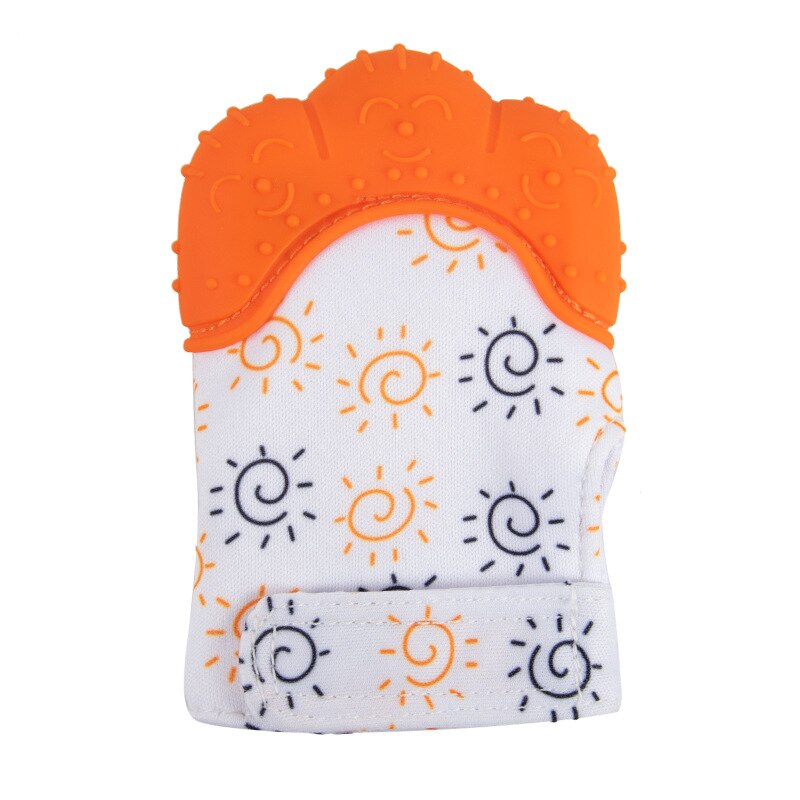 Baby Silicone Teether Gloves Animal Palm Bite Chew Training Toys Squeaky Grind Baby Teething Protect Anti-bite Gloves BPA Free: orange smile
