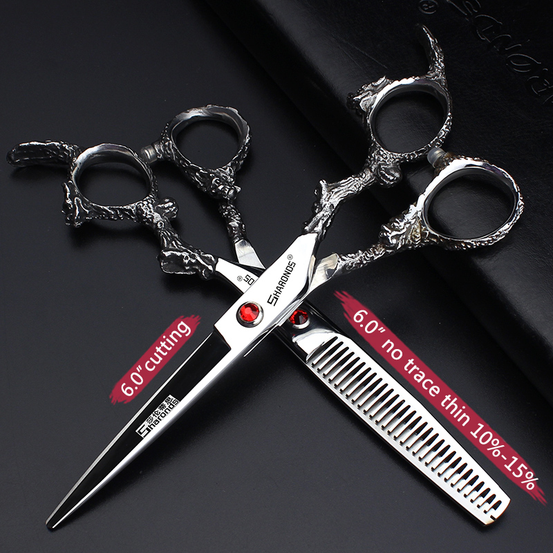 Tijeras de peluquero de 6 pulgadas y 7 pulgadas, tijeras profesionales japonesas de peluquería de acero 440C, herramientas de corte de adelgazamiento de cabello negro puro: Borgoña
