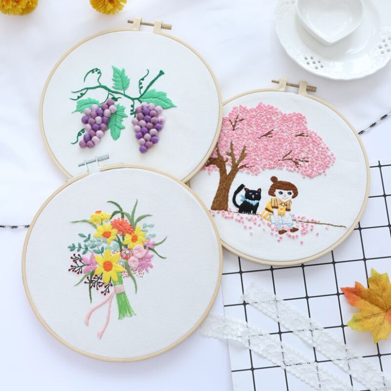 Grape Cluster Embroidery Kit DIY Needlework Houseplant Pattern Needlecraft for Beginner Cross Stitch Artcraft(Without Hoop)