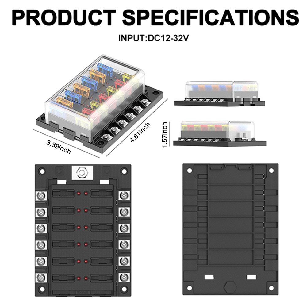 One In 12 Out 12 Way Fuse Box With LED Short Circuit Indicator Light Fuse Holder For Medium-sized Manual Reset Fuses