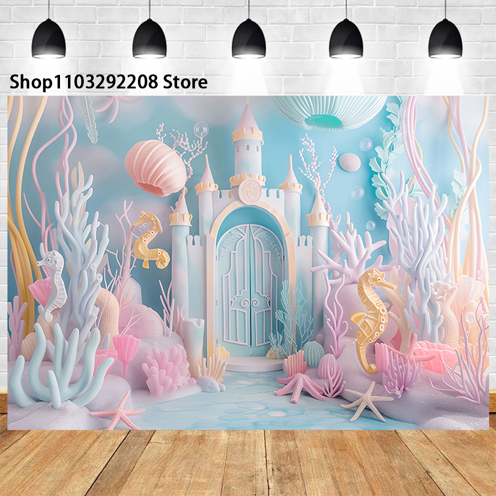 Underwater World Castle Theme Sea Shell Fish For Birthday Party Baby Shower Baby Portrait Photography Background Photo Studio: M / army green