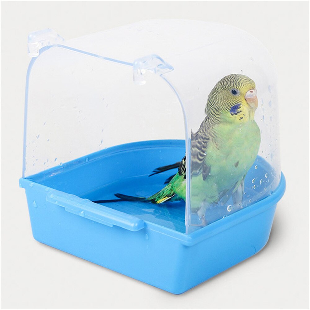 Bird Bath Transparent Window Small Parrot Cage Accessories Hanging Shower Bathtub Large Water Food Holder Parakeet Perch Toys