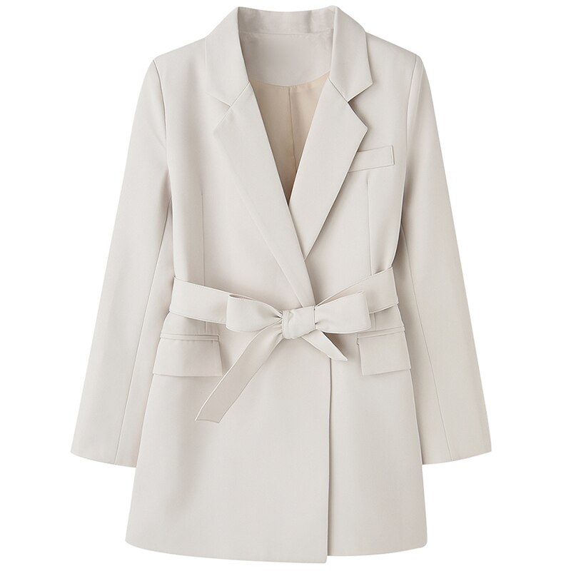 FTLZZ Autumn Office Ladies Beige Double Breasted Blazer Jacket Women Notched Collar Vintage Solid Color Blazer Casual Loose Coat: M