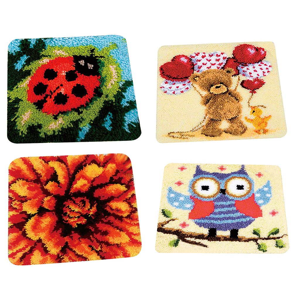 Latch Hook Rug Making Kits for Women Girls Owl Bear Ladybug Flower Embroidery