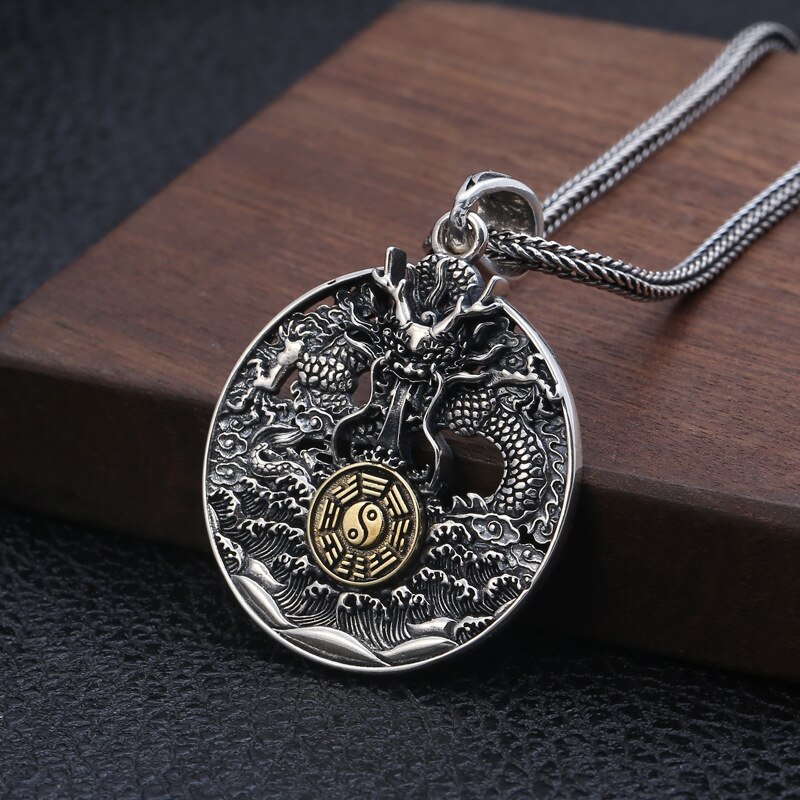 100% 925 sterling zilveren kleur pop sieraden gegraveerde thaise zilveren hanger man jiugong roddel tenglong hanger mannenhanger