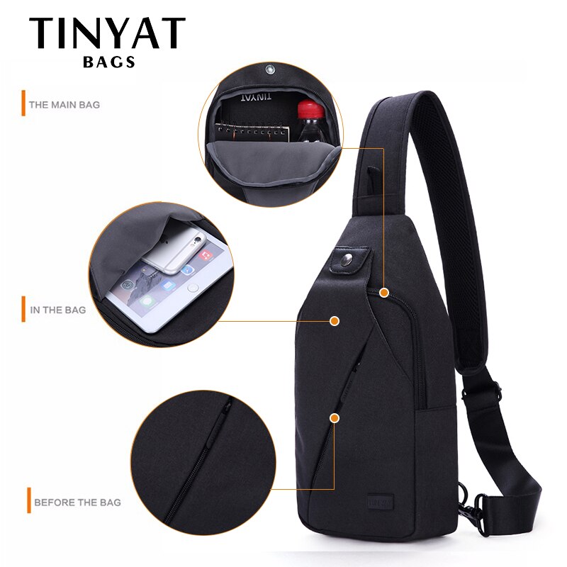 Tinyat Sling Bag Voor 7.9 Pad Zwart Casual Functionele Mannen Borst Zak Dubbele Hoofdtelefoon Jack Mannen Schoudertassen Crossbody tas