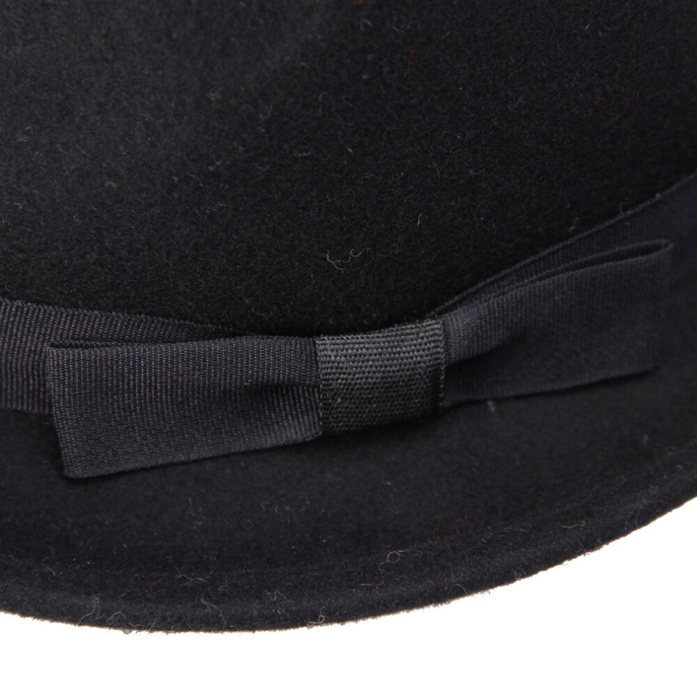 Women VTG Black Fedora hat Style Felt Trilby Hat BNWT Gangster Laday Panama Sun Hat With Band 10
