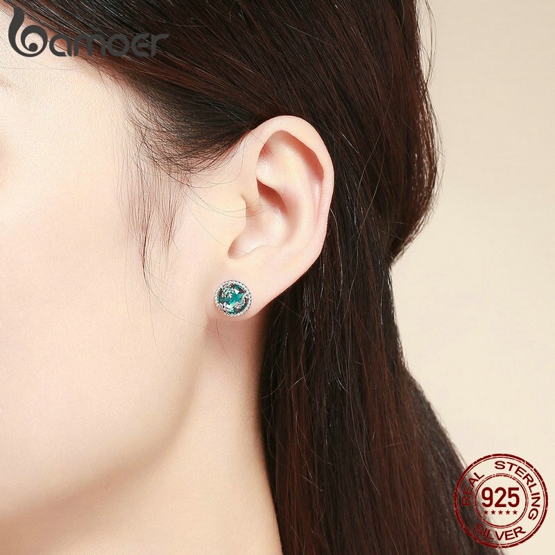 Bamoer Authentieke 925 Sterling Zilver Oceaan Tropische Vissen Stud Oorbellen Voor Vrouwen Groene Cz Sterling Zilveren Sieraden SCE496