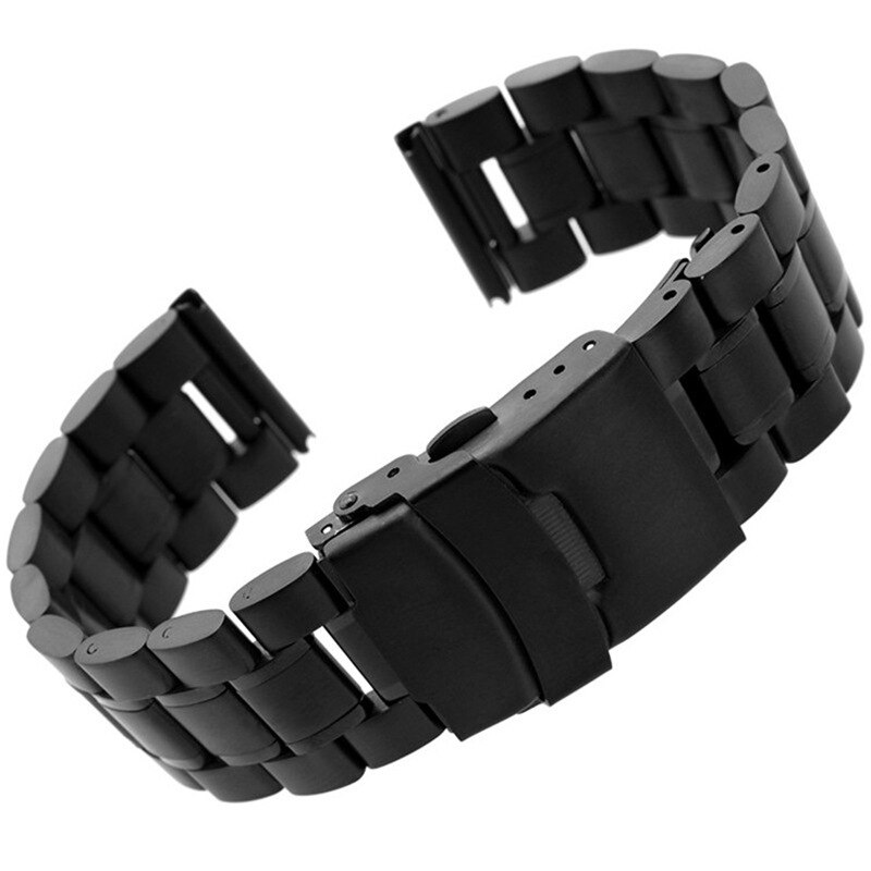 Bracelet de montre solide en acier inoxydable 18/20/22/24, avec extrémité en Arc, boucle pliable, pour assurance, remplacement universel: Straight end Black / 24mm