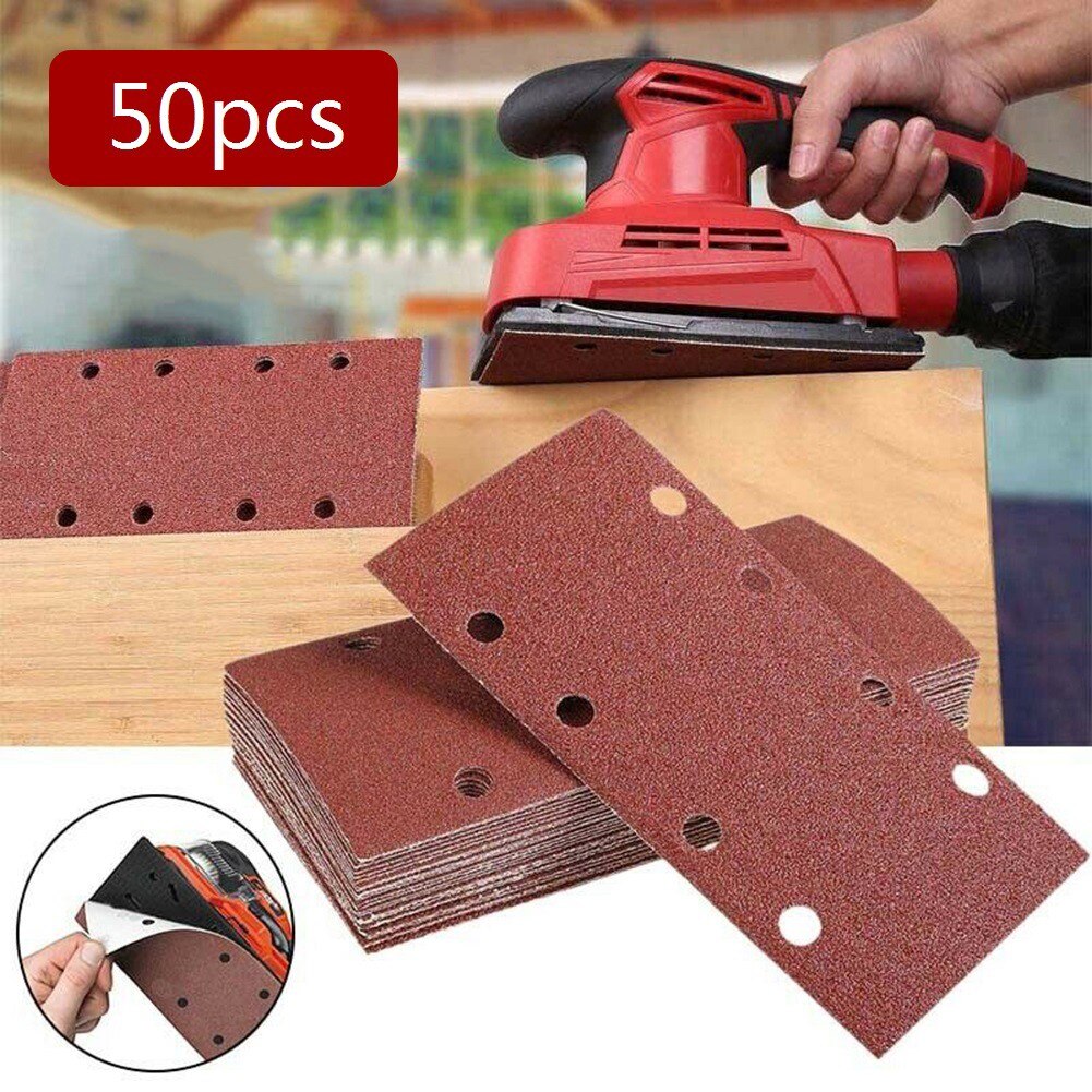 50x Sandpaper Sheet 80/120/180/240# Hook And Loop Hook&Loop Mixed Grits