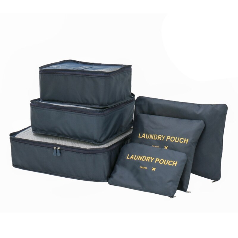 6 Pcs Set Large Capacity Travel Storage Bag with Reinforced Zipper Duvets Sheets Y5JC: navy blue