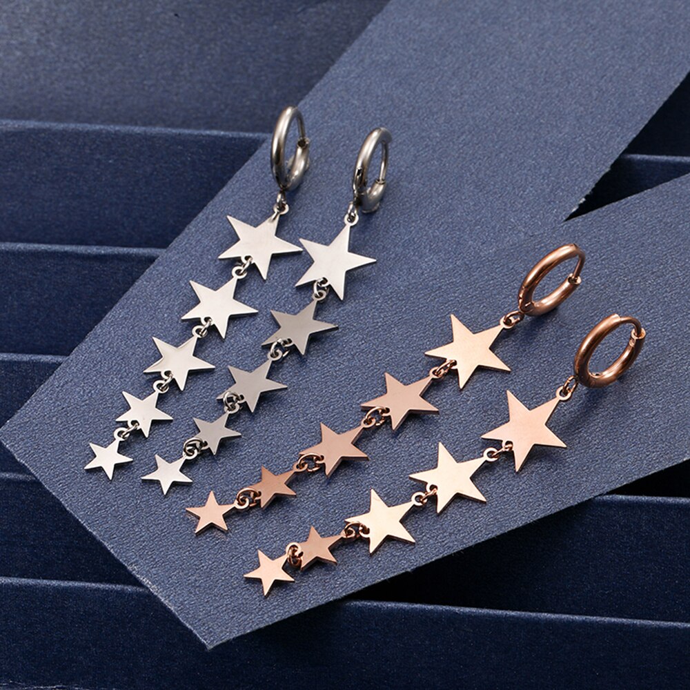 Stainless Steel Hoop Earrings For Women Accessories Jewelry Rose Gold Color Long Multi Star Thick Small Hoops Earring