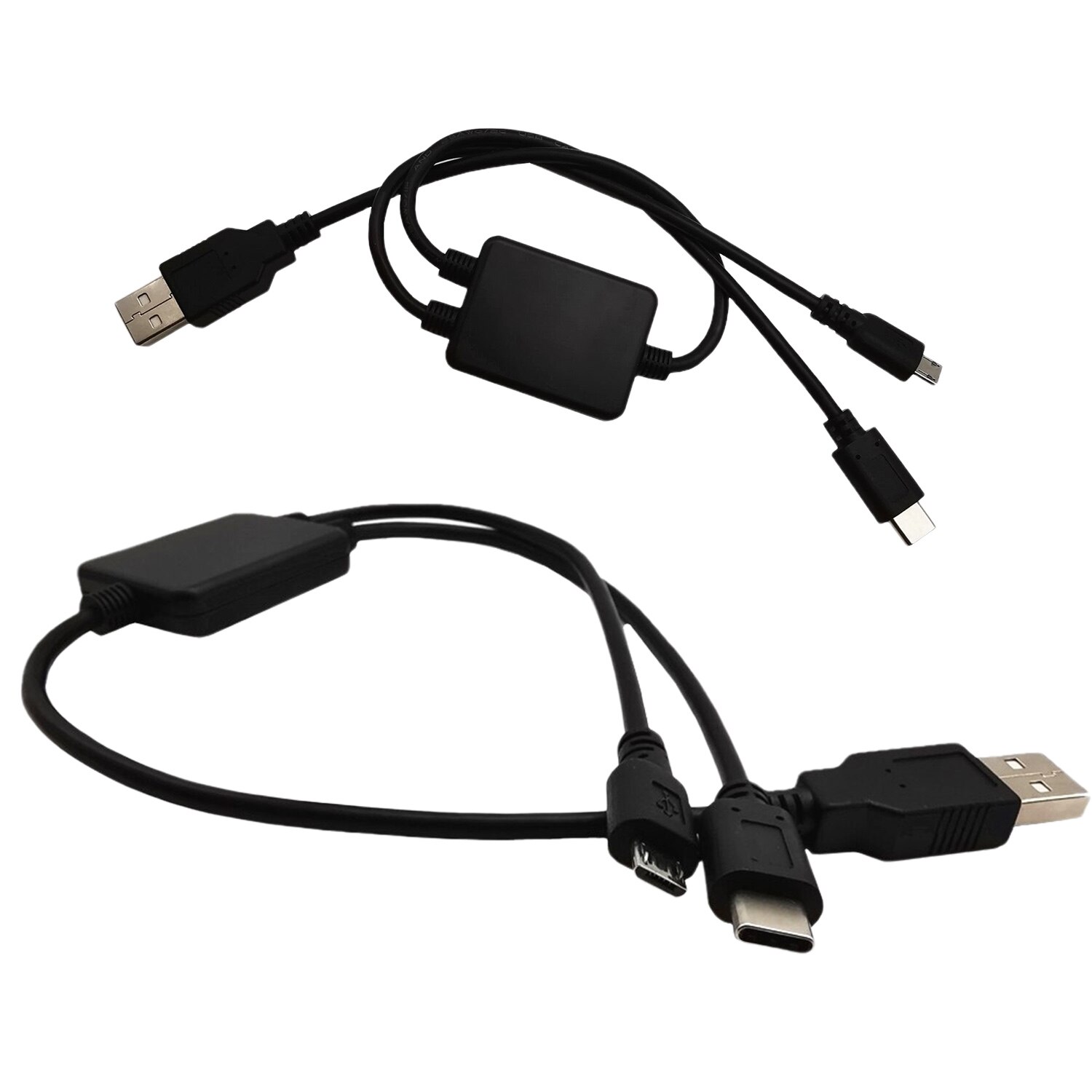 1pc Multifunction USB 2.0 A Male to Micro 5 pin Male & USB C 3.1 Male 2 in 1 OTG Data Charging Charger Y Splitter Cable Cord