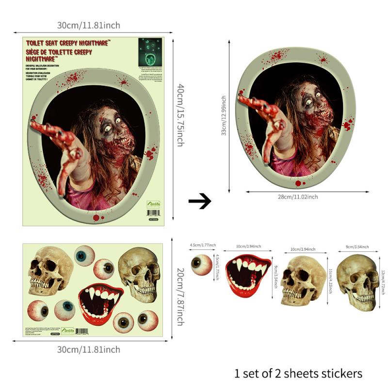 FUNLIFE Toilet Stickers Halloween Decorative Toilet Stickers DIY Skull Toilet Stickers Waterproof Removable Stickers Decoration: 03
