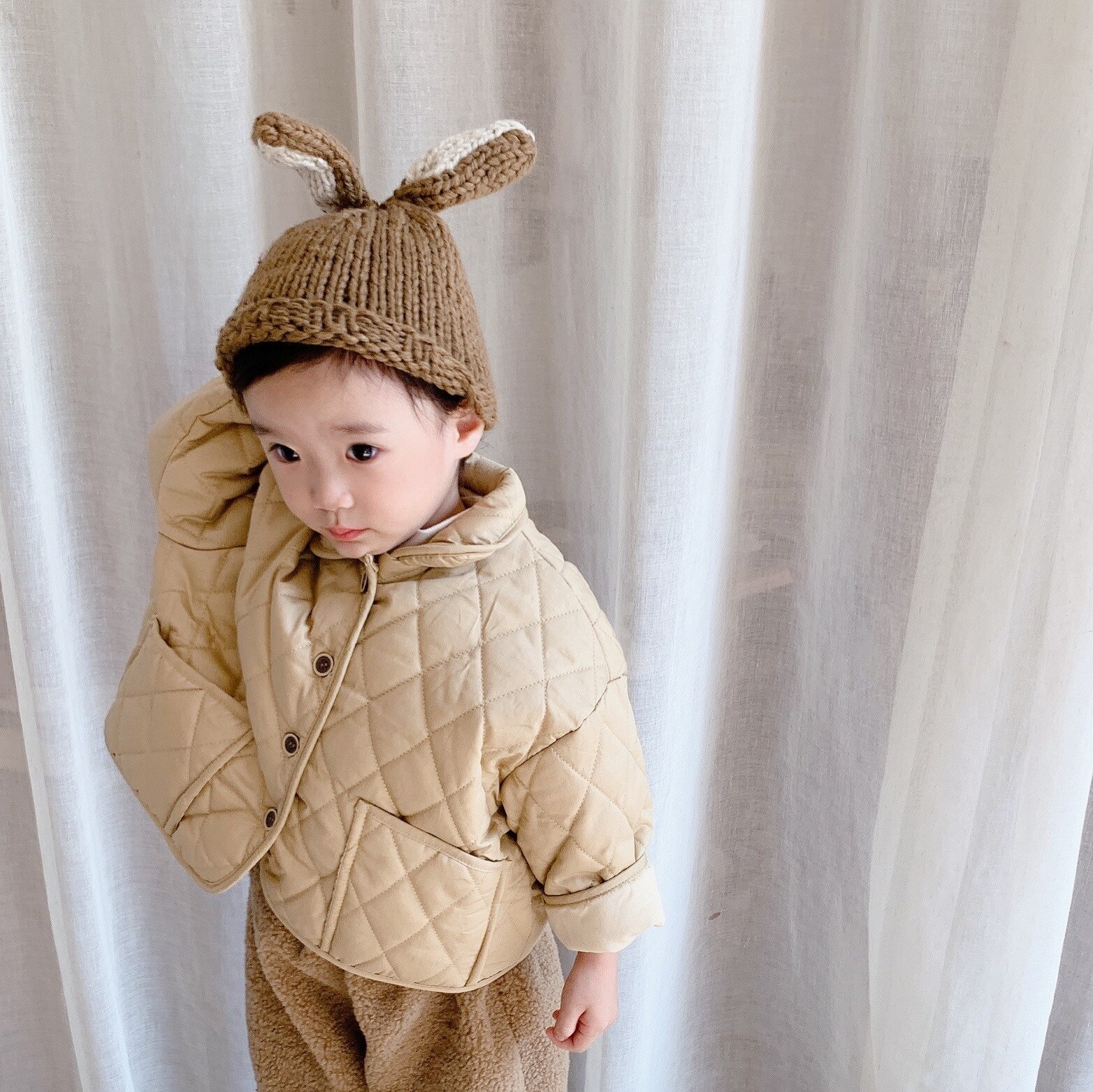 Children's Cotton Coat Autumn And Winter Boys Casual Cotton Padded Jacket Turn Down Collar Toddler Girls Ourwear Tops 1-7T