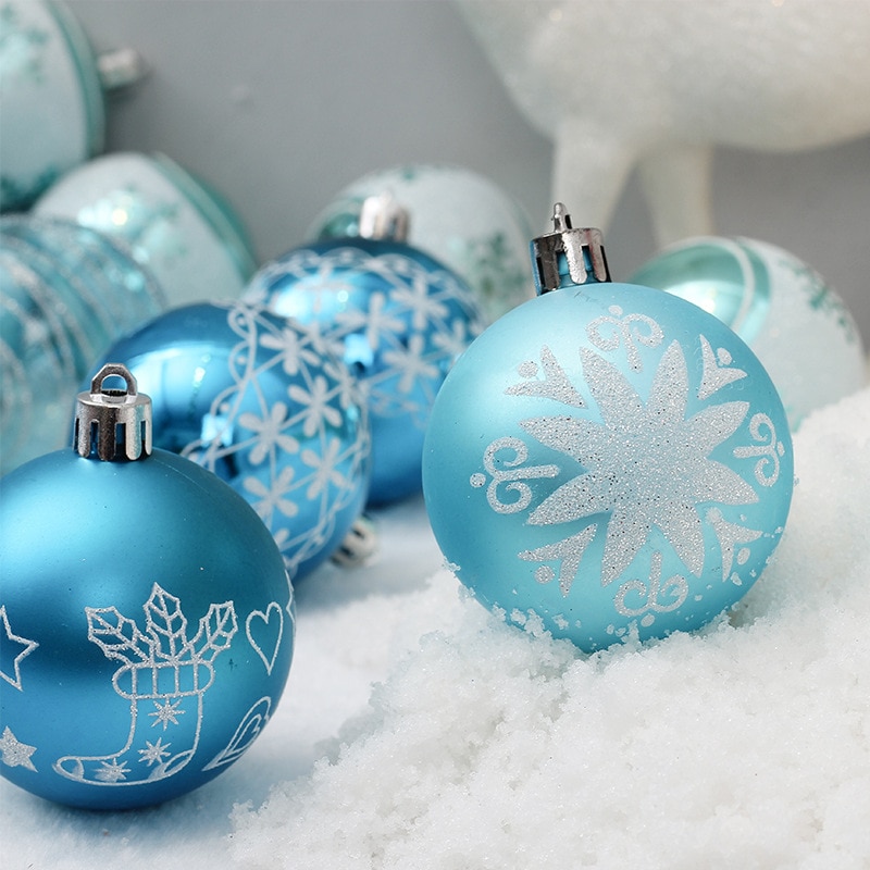 24 stk blåmalede julekugler juletræ hængende kugleindretning 6cm tønder kuglepynt til jul fest festlig