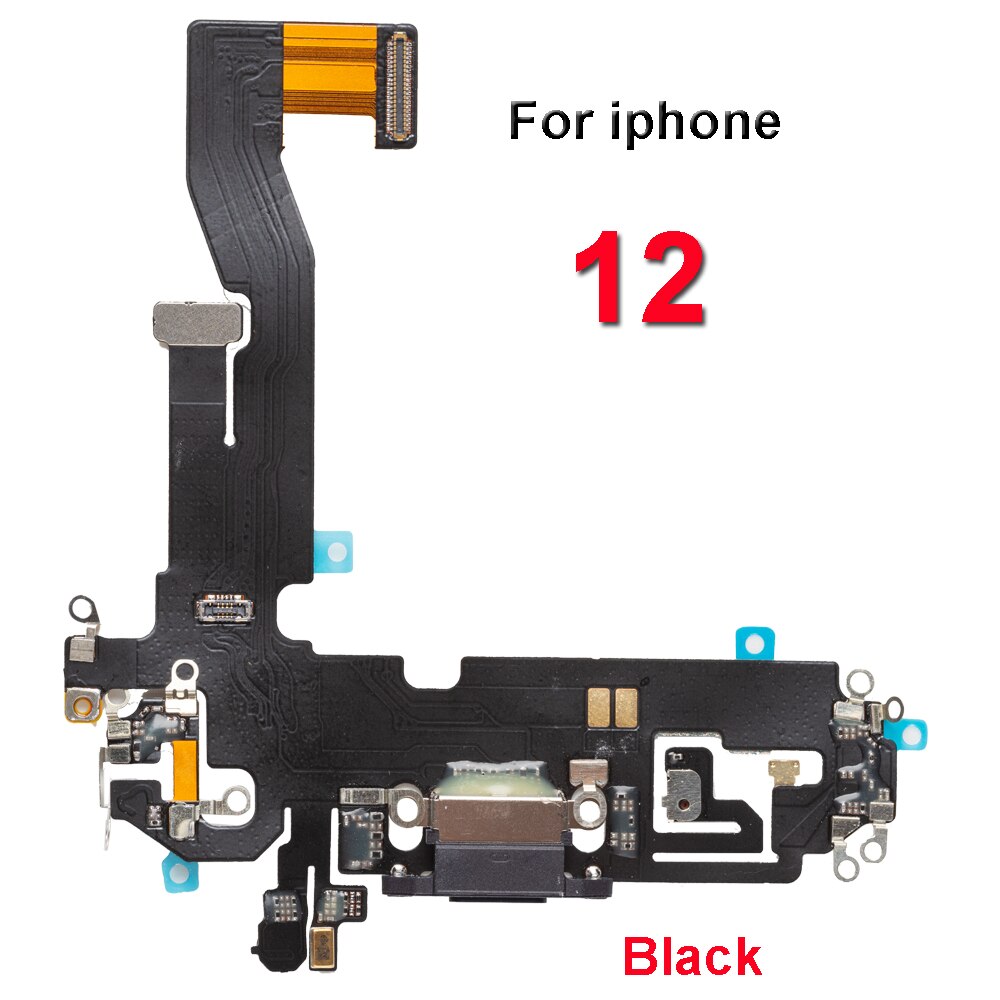 1pcs USB Charging Charger Port Flex Cable For iPhone 11 12 pro Max mini Dock Charger Connector With Microphone Flex Replacement: for 12 black