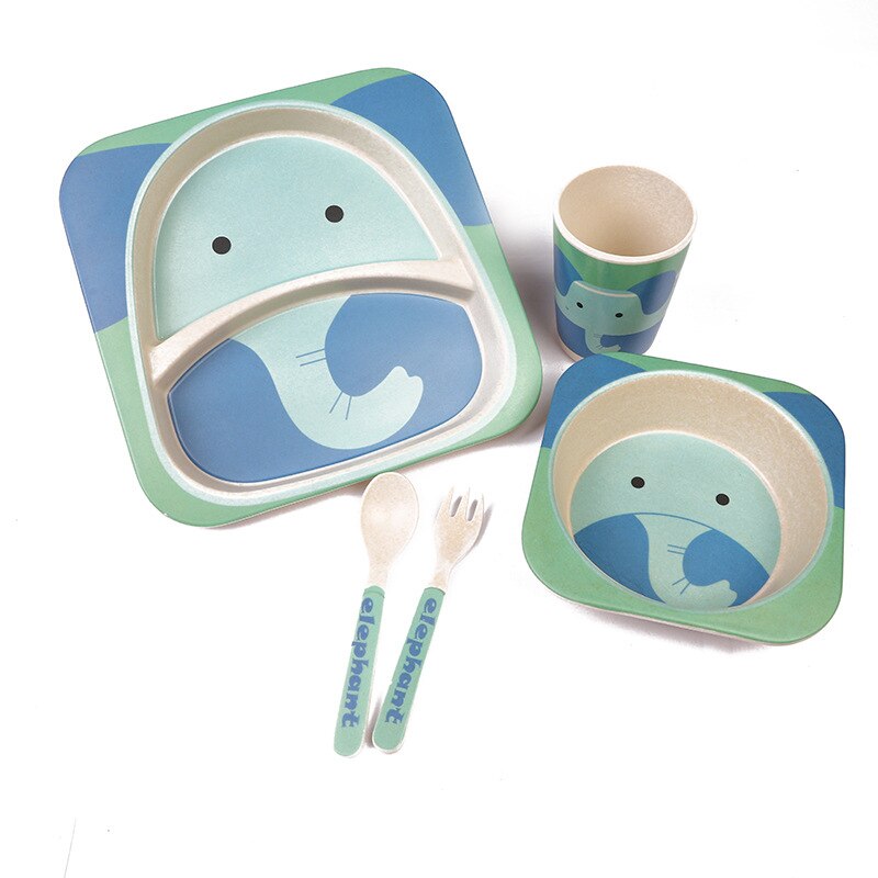 Creatieve Cartoon Kom Verdeeld Plaat Vijf Delige Set Servies Bamboevezel Kinderen Maaltijd Voor Babys Voedsel Bowls Leuke cartoon