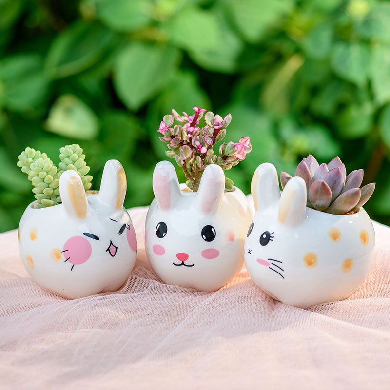 Petit pot de fleurs charnu en céramique, joli petit lapin, décoration de bureau, de bureau artisanaux