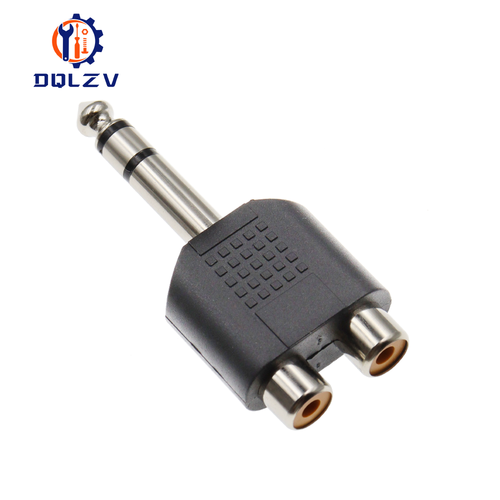 6.35 / 6.5 mm Male to Dual RCA Female audio and video adapter connection lotus three split RCA RF connector AV: Dark Grey / 10-19Pcs