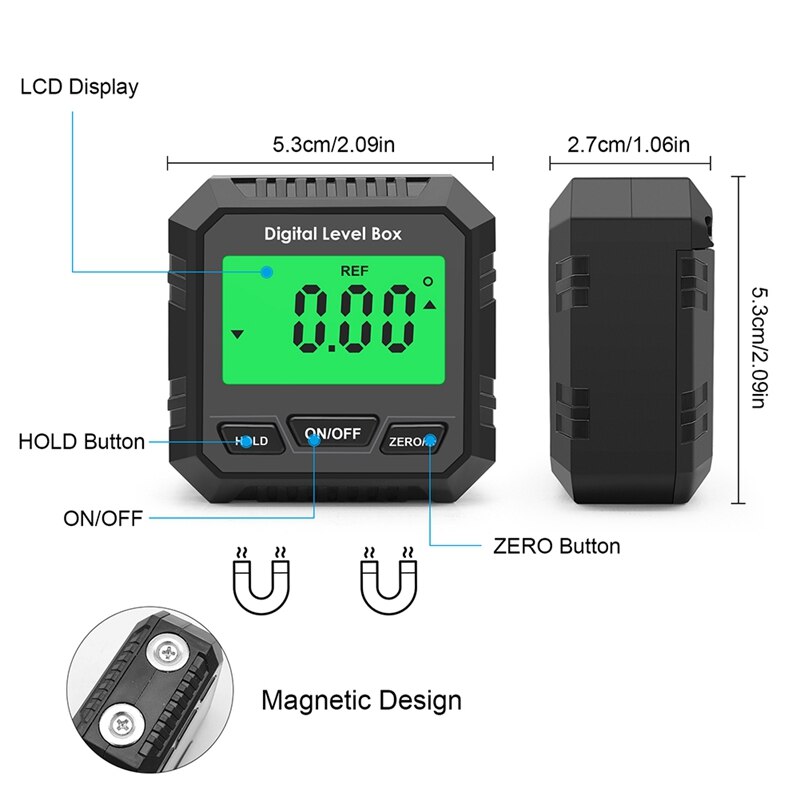 Mini Magnetic Digital Inclinometer Level Box Gauge Angle Meter Finder Protractor Base Small Electronic Protractor