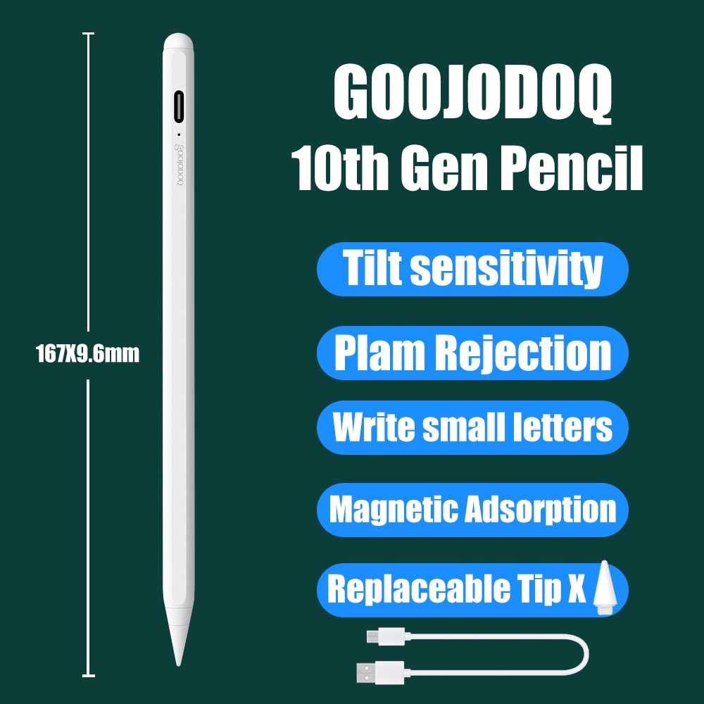 GOOJODOQ 12th Gen Pencil For iPad Pencil Palm RejectionTilt for Apple Pencil 2 1 iPad Pro 11 Air 4 7th 8th Pencil: 10th 1 Tip