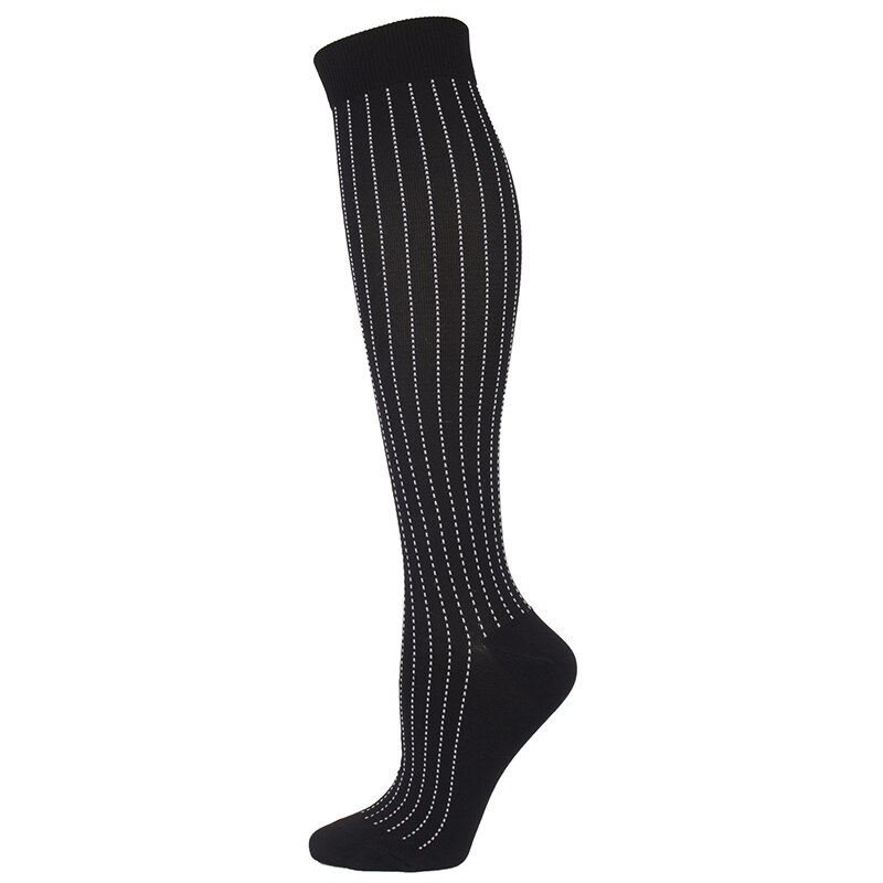 Compression Stockings Unisex Black Series Dot Striped Star Square Shaped Elastic Outdoor Prevent Varicose Veins Reduce Fatigue: Vertical stripes / L  XL