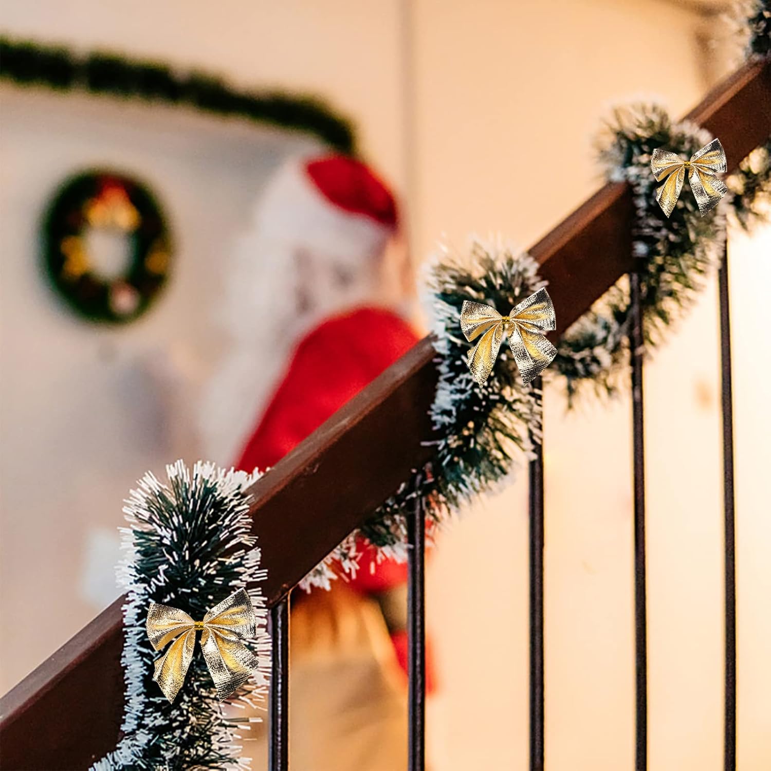 Guirnalda de cinta navideña de 2/10M con lazos, oropel verde, bastón, serpentinas de pino, bricolaje, árbol de Navidad, corona colgante, decoraciones para fiestas
