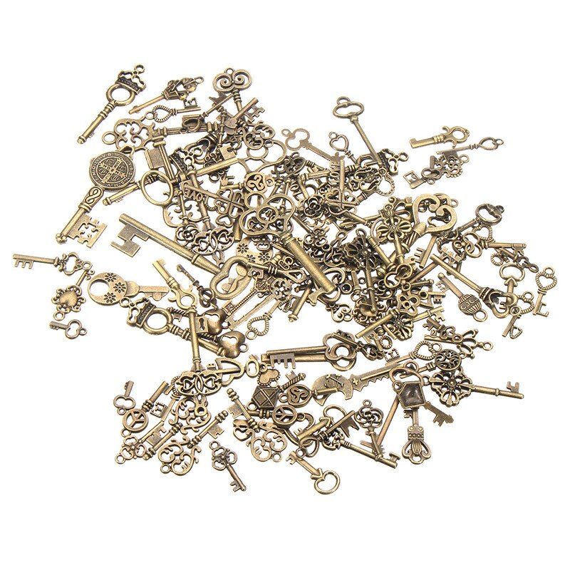 125 st vintage antik bronspläterad metall kärlek hjärta nyckel charms hänge diy smycken gör fynd tillbehör hantverk