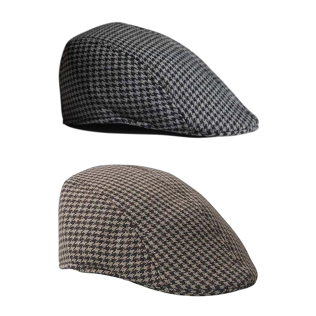 2 Pcs Kinderen Kids Piekte Land Cabbie Golf Hoeden Katoen Hound Tooth Baret Cap Newsboy Platte Hoed Outdoor Toebehoren Zwart & Bruin