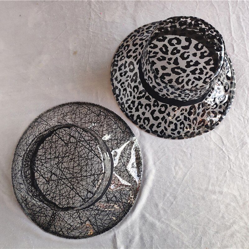 Women's Hat Summer Rainproof Hat Soft Plastic Transparent Hood Sun Visor Hat PVC Transparent Leopard Print Hat