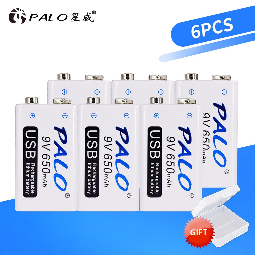PALO micro USB 9V Lithium Rechargeable Battery 650mAh 6F22 9V li-ion battery for RC Helicopter Model Microphone Toy batteries: 6Pcs