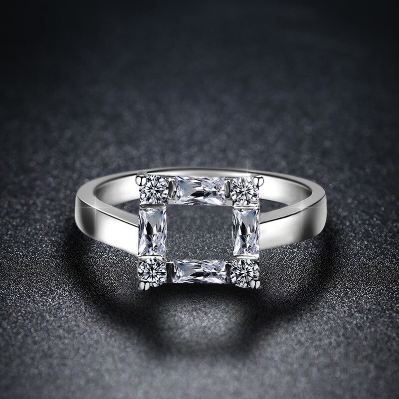 Square Hollow Zircon Ring Female Square Wedding Ring Cute Girl Day for Girlfriend Zircon Jewelry