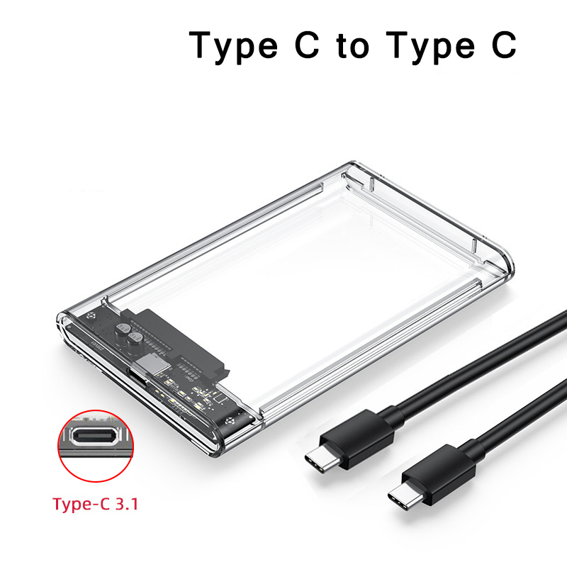 Caja HDD SSD de 2,5 pulgadas SATA a USB 3,0/Tipo C carcasa de disco duro externo transparente sin herramientas compatible con UASP SATA III para ordenador portátil: Castaño