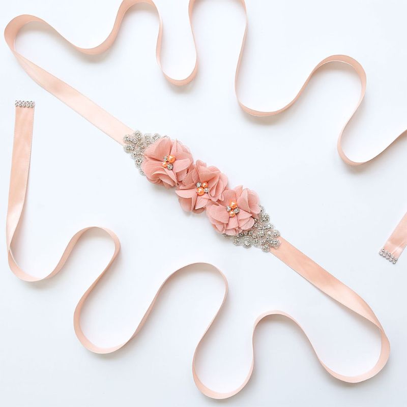 fajín de Tres flores para mujer, pretina de cuentas de estrás, fajín nupcial, fajín para boda, vestido ceñido en la cintura, cinturón, 12 colores