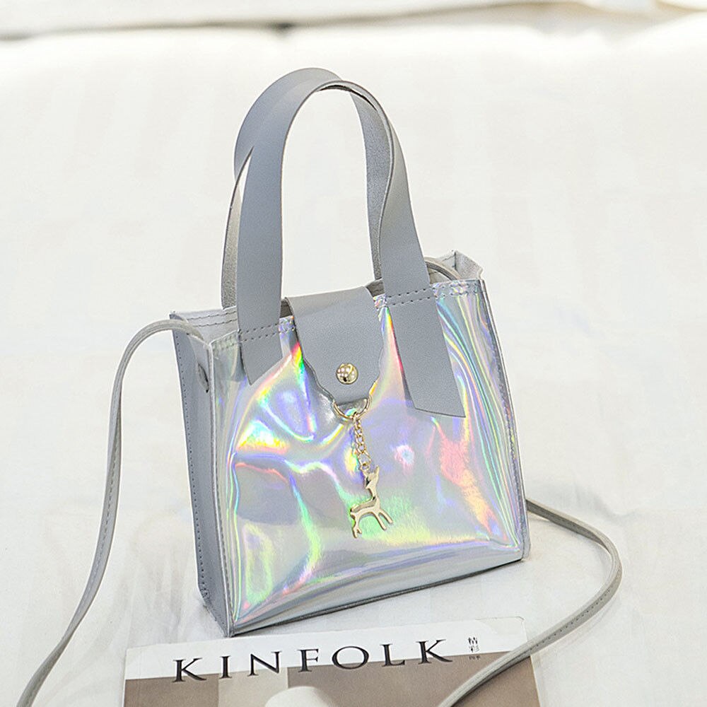 Women's PVC Holographic Bag Clear Transparent Small Tote Hologram Handbag Purse