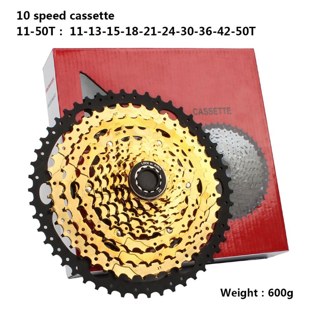 MTB Bicycle 10 Speed 11-50T Cassette Freewheel Bike Flywheel Cog Sprocket Steel Plate Bike Parts Accessories: Gold