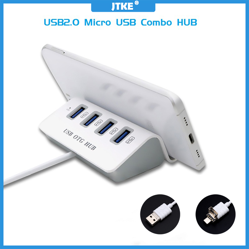JTKE 4 Port Micro USB Hub High Speed OTG Hub Multi USB3. 0 Splitter for Windows Tablet, Smartphone, PC with Phone Holder