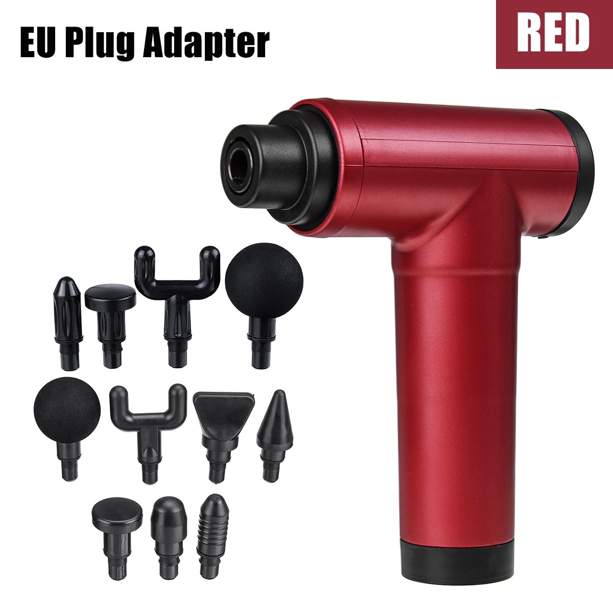22 Gear Elektrische Massager Percussie Massage Gun Verlichten Spier Pijn Therapie Vibrator Apparaat Met 11 Massager Heads 8000r/Min: Red 11 head EU