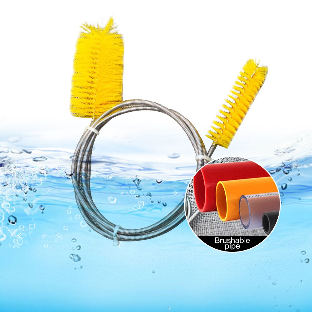 Luchtslang met dubbele uiteinden nylon aquarium waterfilter reinigingsborstel roestvrij staal flexibel multifunctioneel: Geel / 90cm