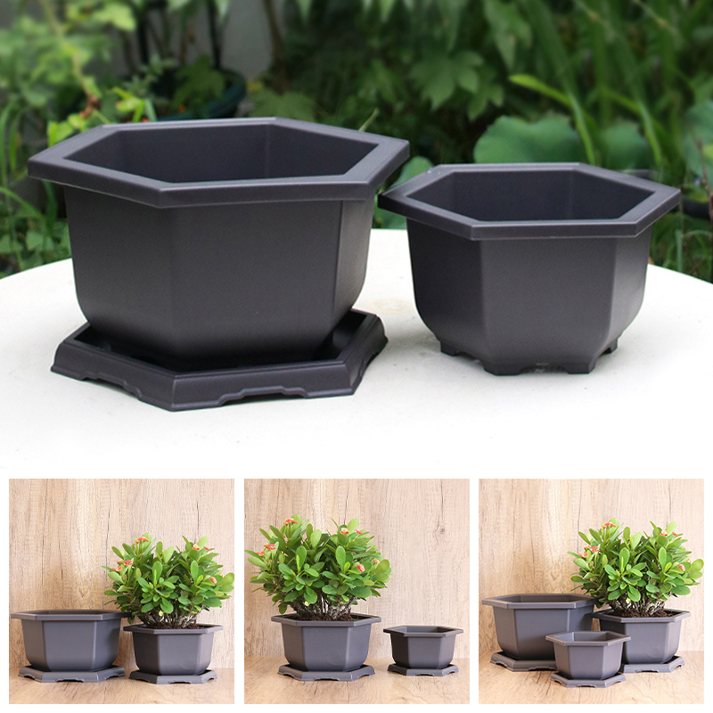 Floor Pots Plastic Plant Flower Nursery Pot For Home Decor Large Hexagonal Outdoor Garden Flowerpot With Tray Garden Supplies