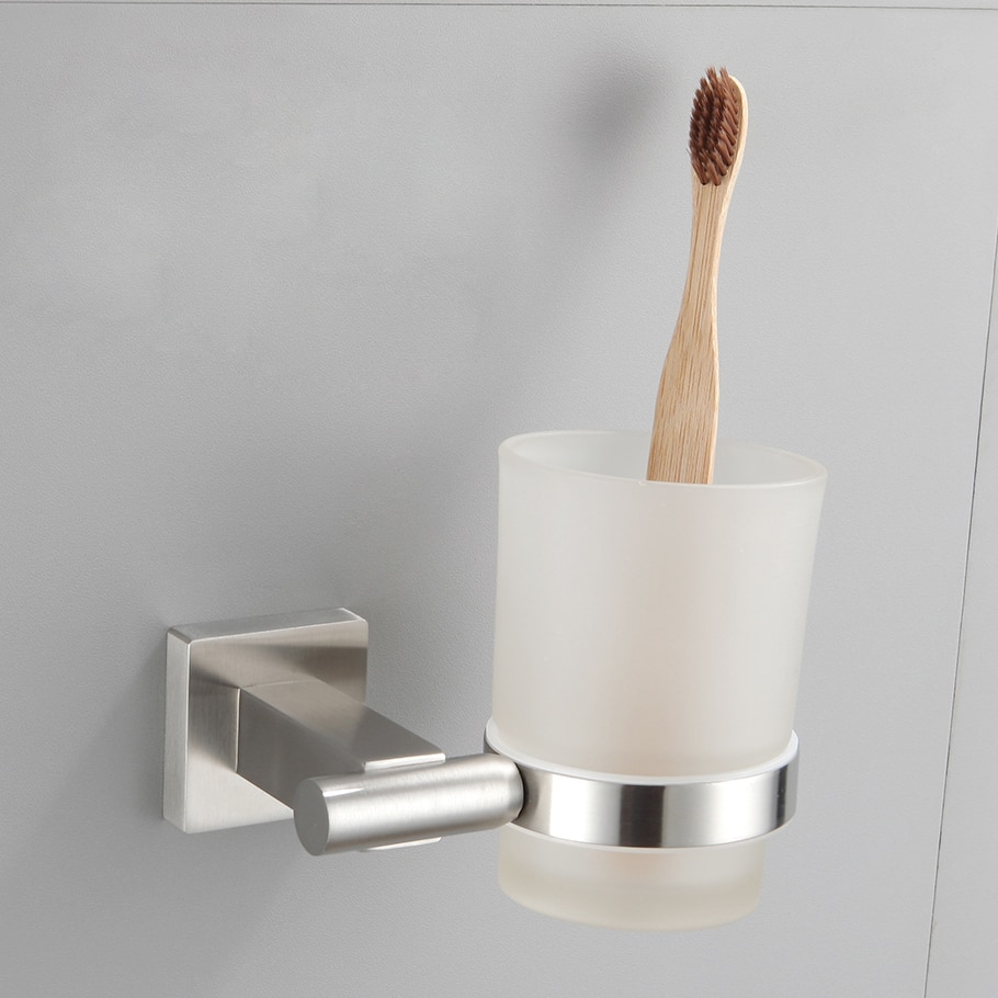 Porte-gobelet mural fixe pour brosse à dents et gobelet en verre, accessoire de salle de bain