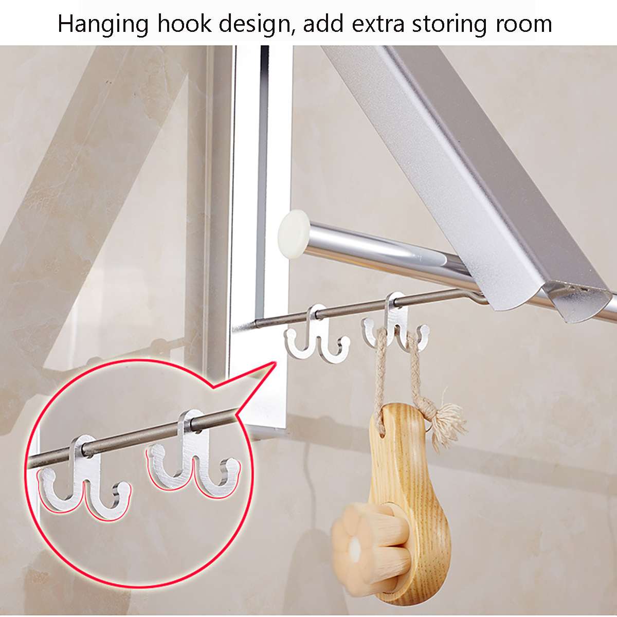 Clothes Hanger Punch Free Mounted Multifunction Retractable Aluminum Laundry Drying Rack Folding Adjustable For Home Balcony